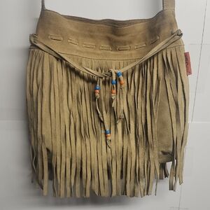 Bohemian Tan Western Crossbody, SaddleBag w/Fringe By BAGAMUNDA Made In Italy